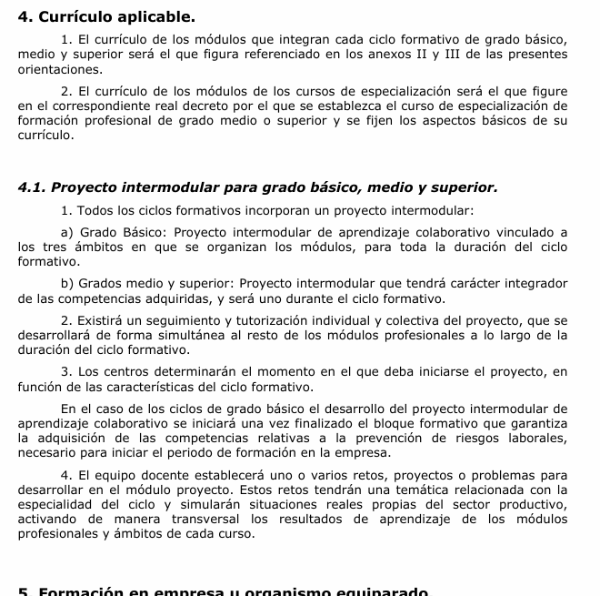 captura de pantalla con extracto de la normativa